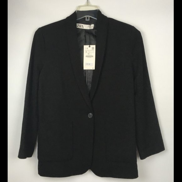 Zara Black Single Button Blazer New with Tags Sz S - Picture 2 of 10